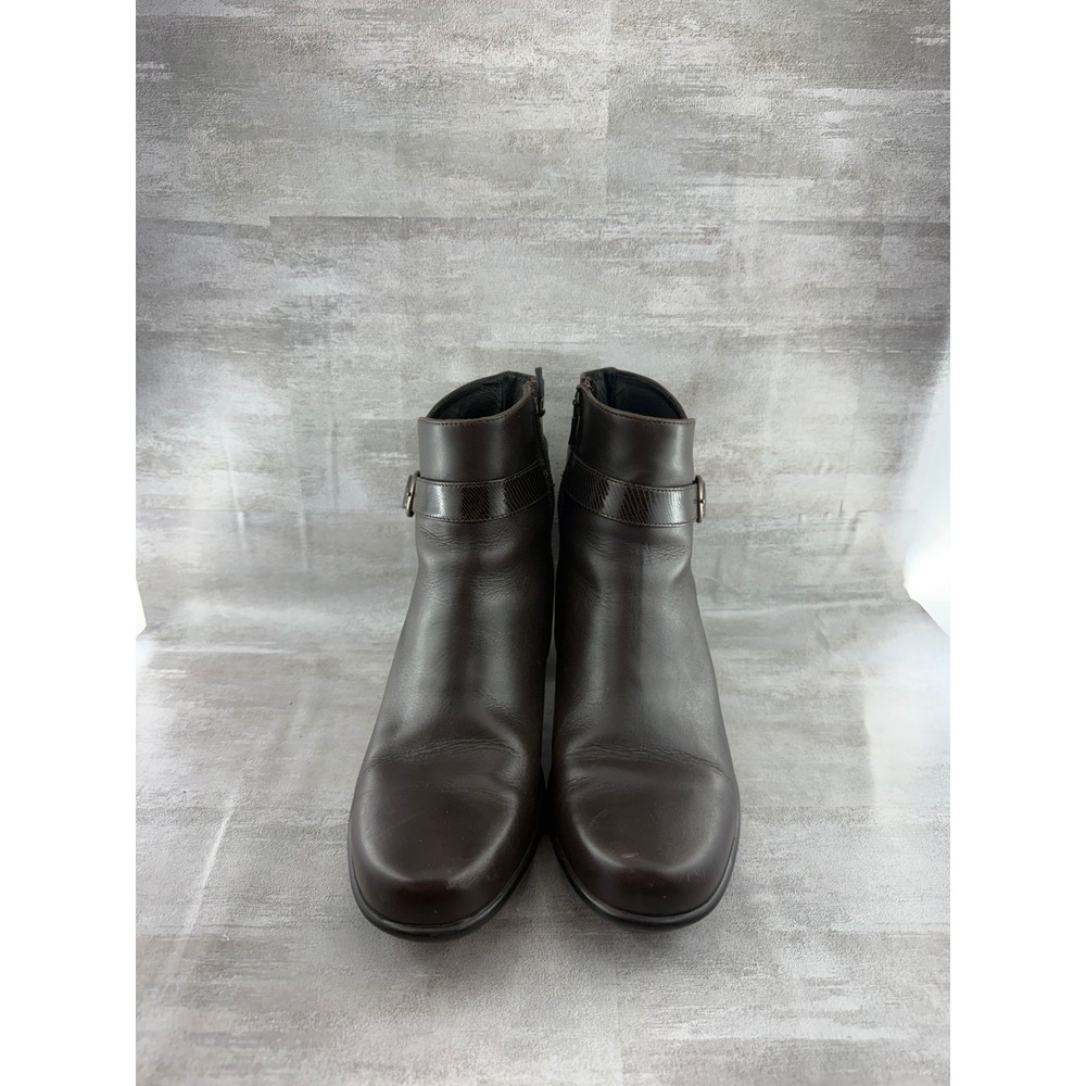 Dansko Brown Leather Buckle Strap Ankle Boots Block Heel Side Zip Women Size 42